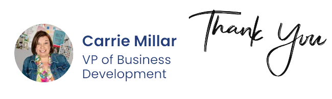 Thank You text from Carrie Millar, VP of Business Development at Dentist Insurance Services