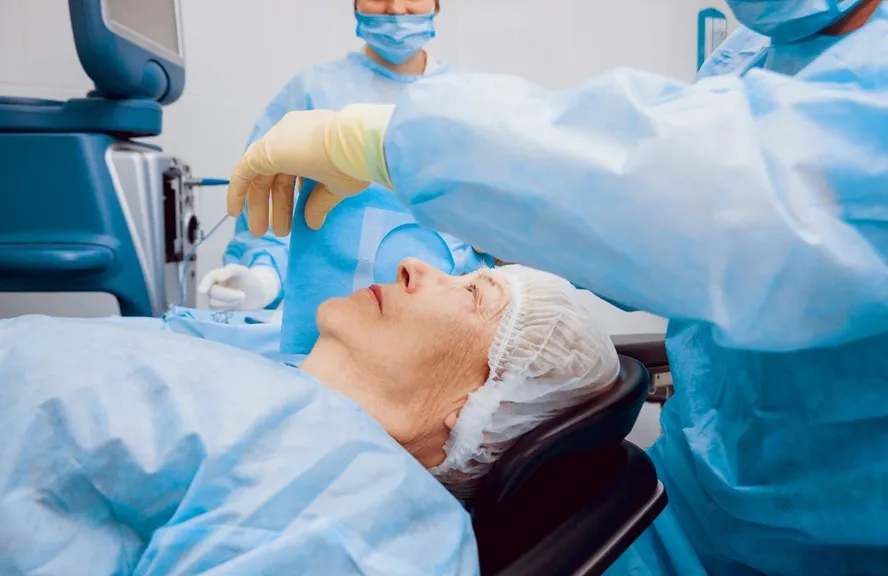 Eldery women getting eye surgery