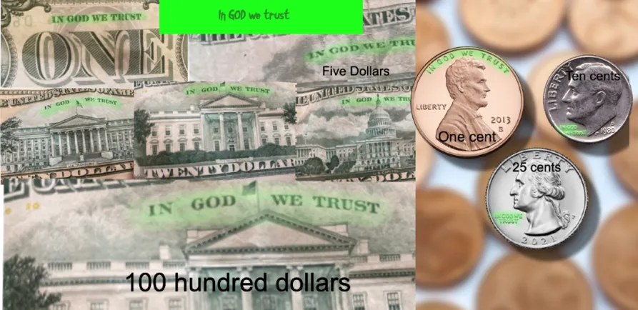 in god we trust coins and bills