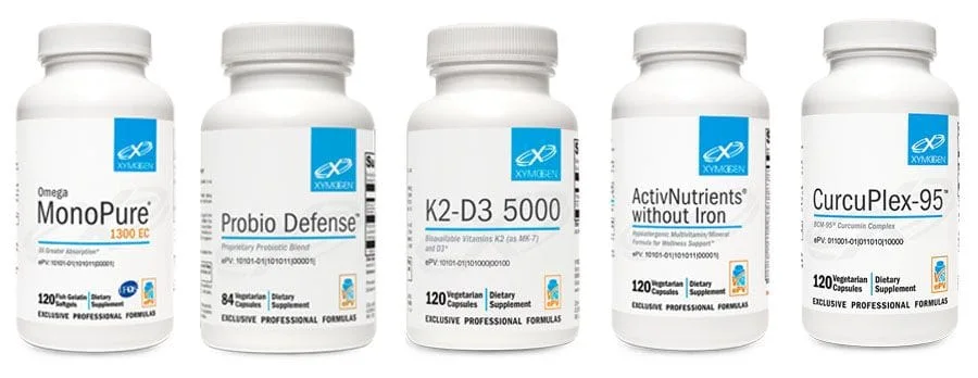 Xymogen product bottles for top supplements