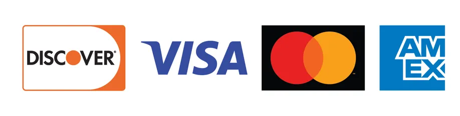 We Accept Visa, Mastercard, Discover, American Express
