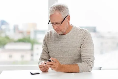 Older man checking his blood sugar