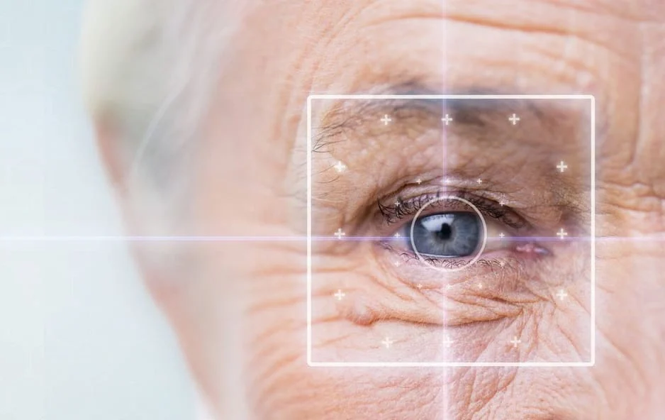 image of a focused eye of an old woman