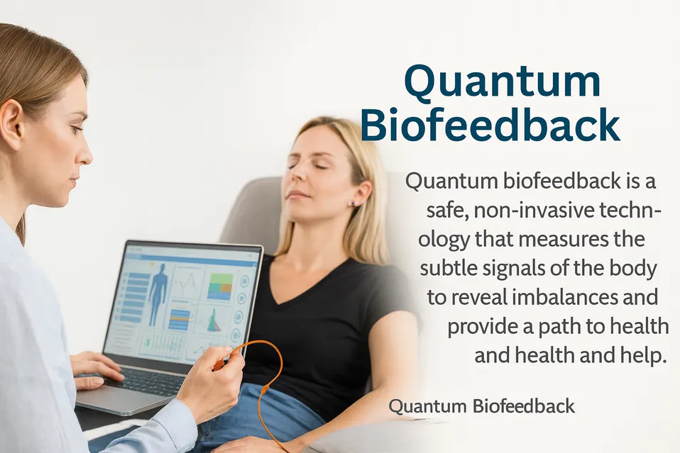 Patient relaxing during gentle quantum biofeedback session with non invasive sensors