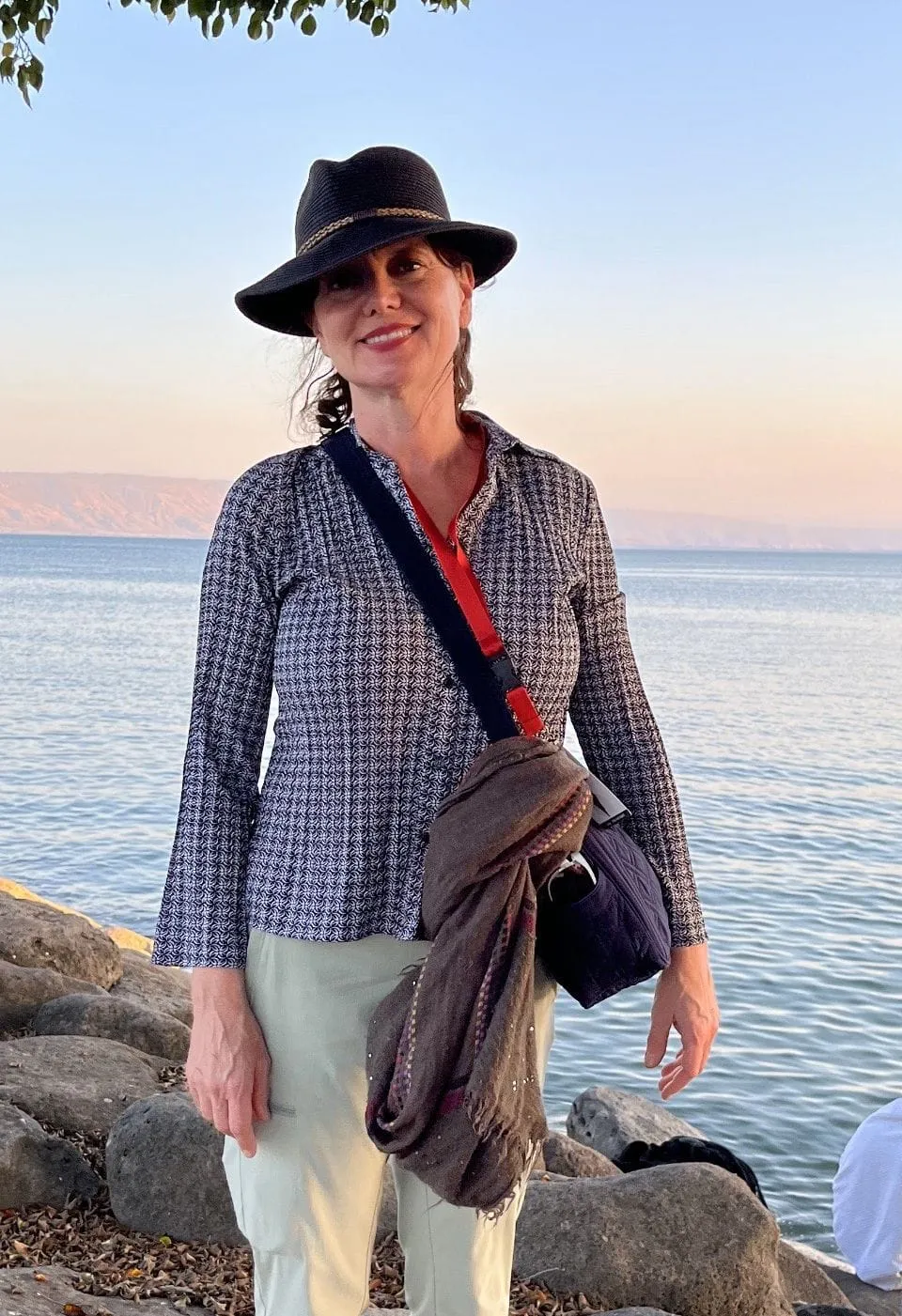 Dr Laurie in front of the Sea of Galilee